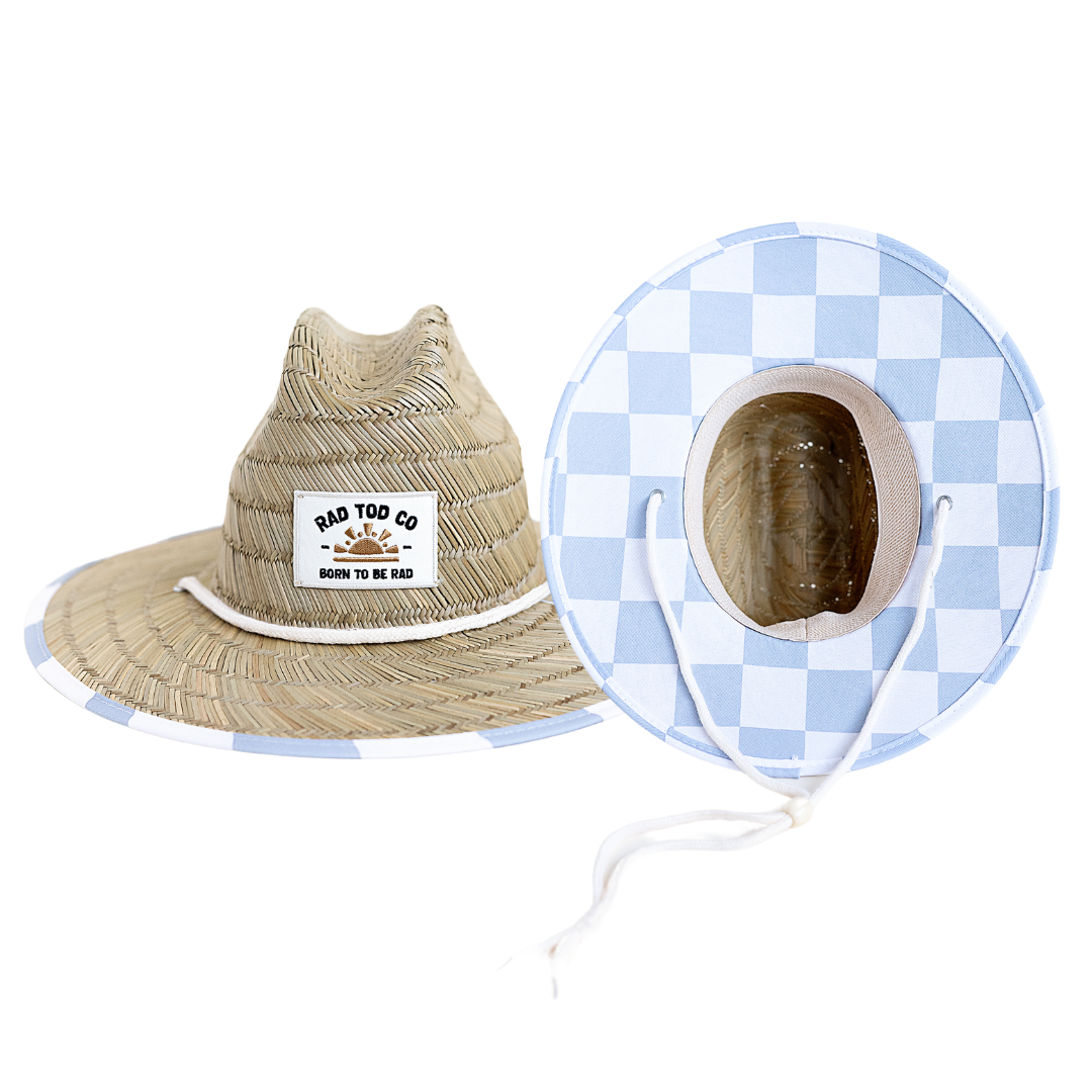 TODDLER STRAW HAT - AZURE CHECKS