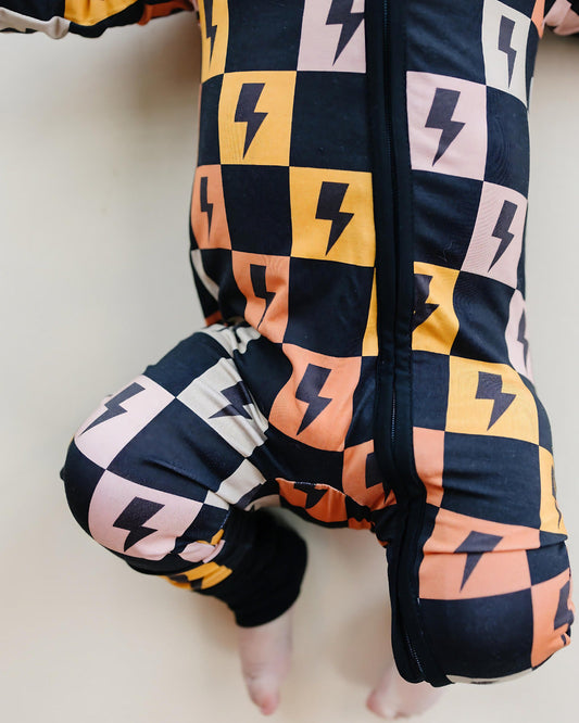 Bamboo Zip Romper | Colorful Checks + Bolts