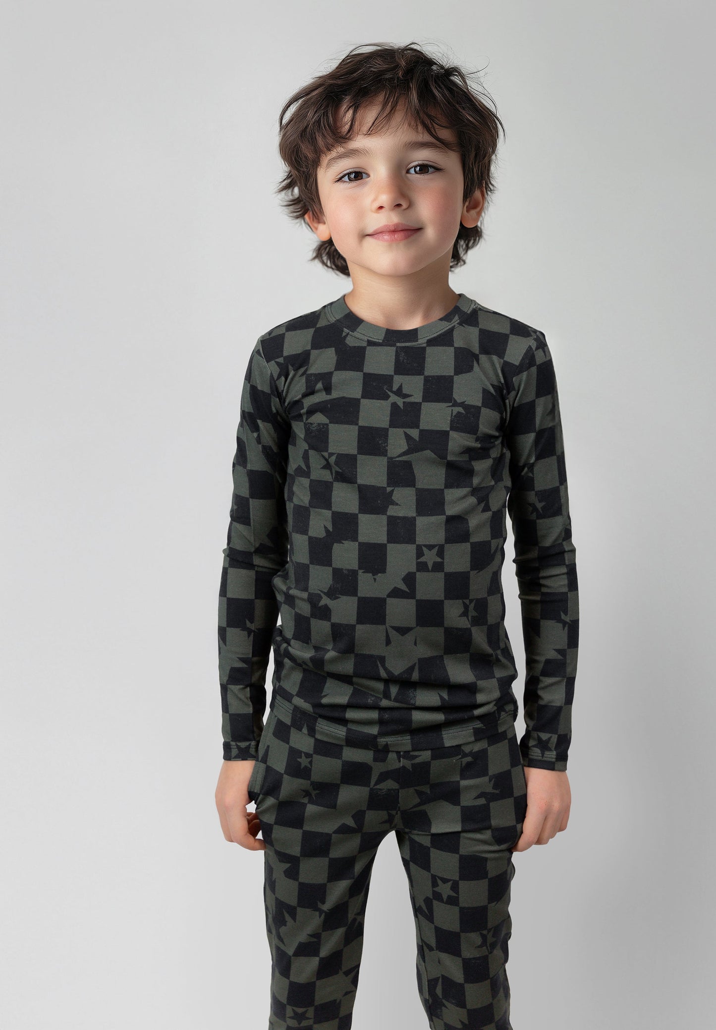 Olive Checkered Star Two-Piece Set