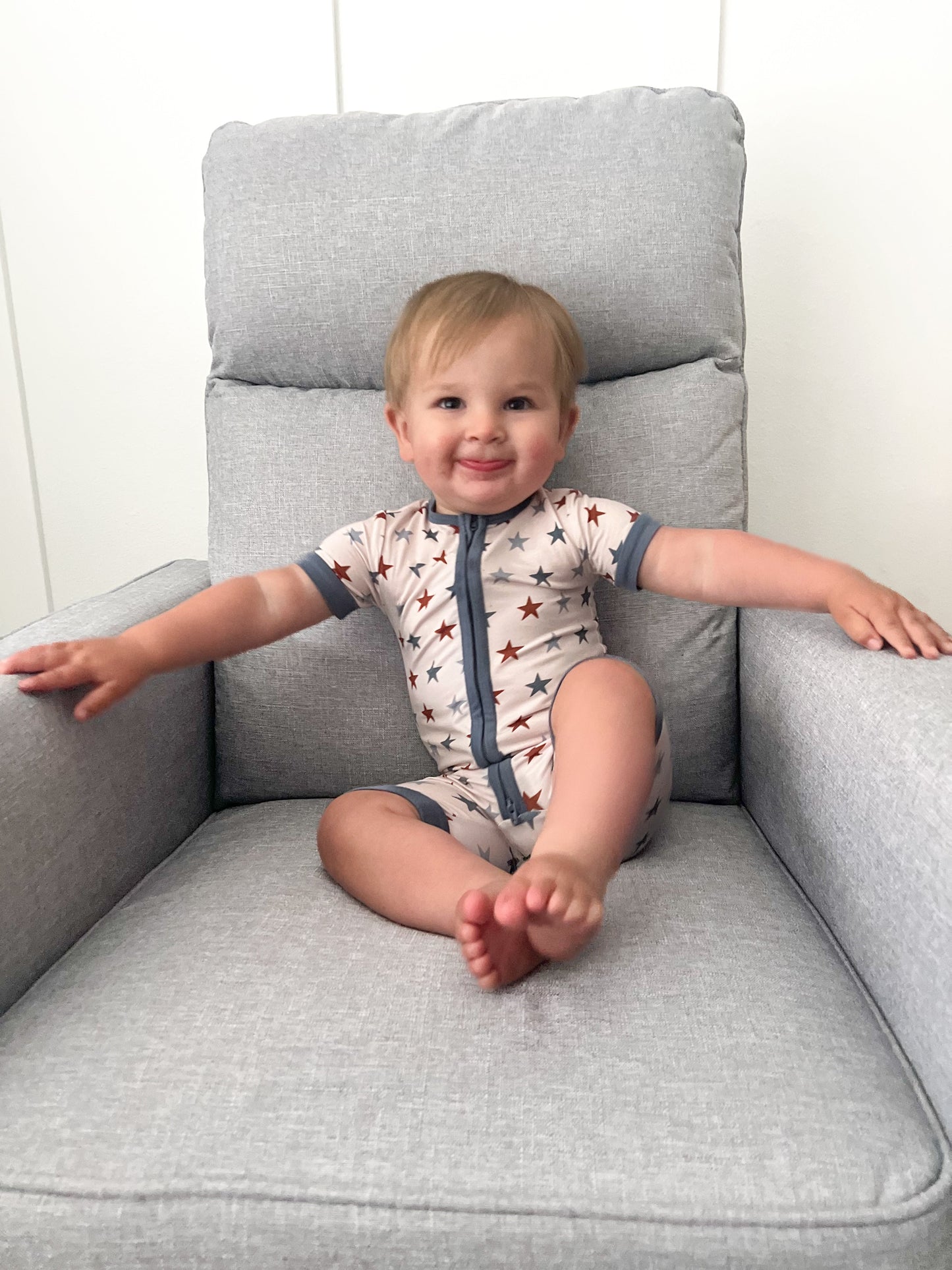 RED WHITE & BLUE STARS | SHORTIE ZIP ROMPER