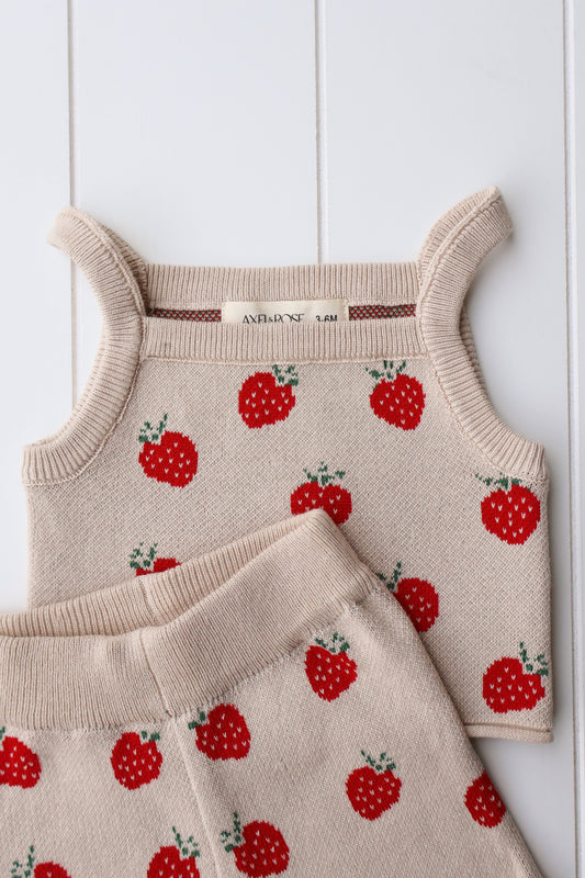 Spring Knit Strawberry Two Piece Set