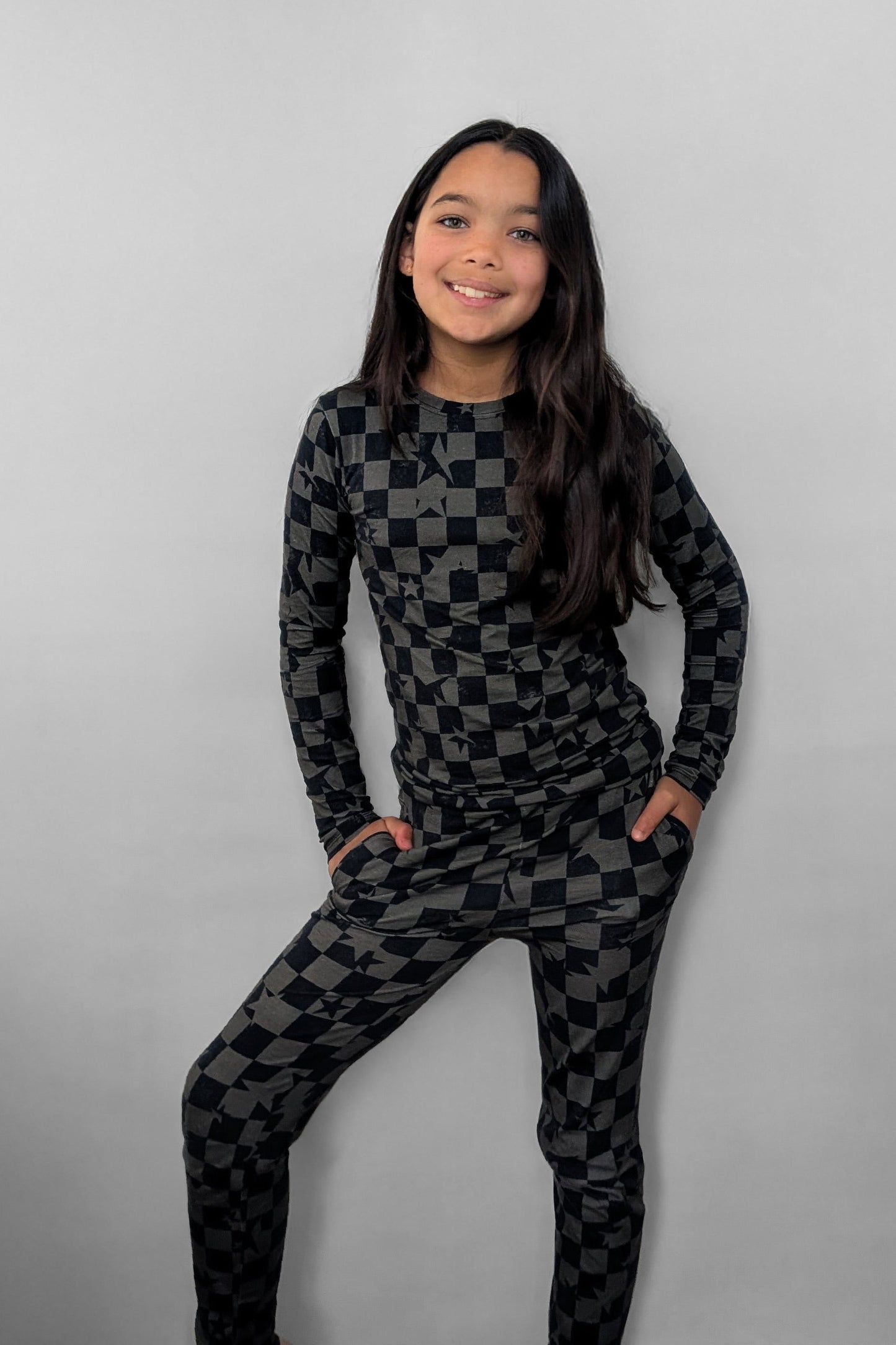 Olive Checkered Star Two-Piece Set