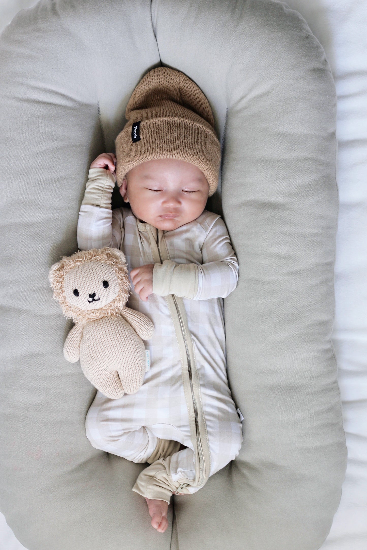 Beige Gingham Zip Sleeper