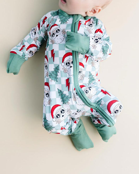 Bamboo Zip Romper | Checkered Santa