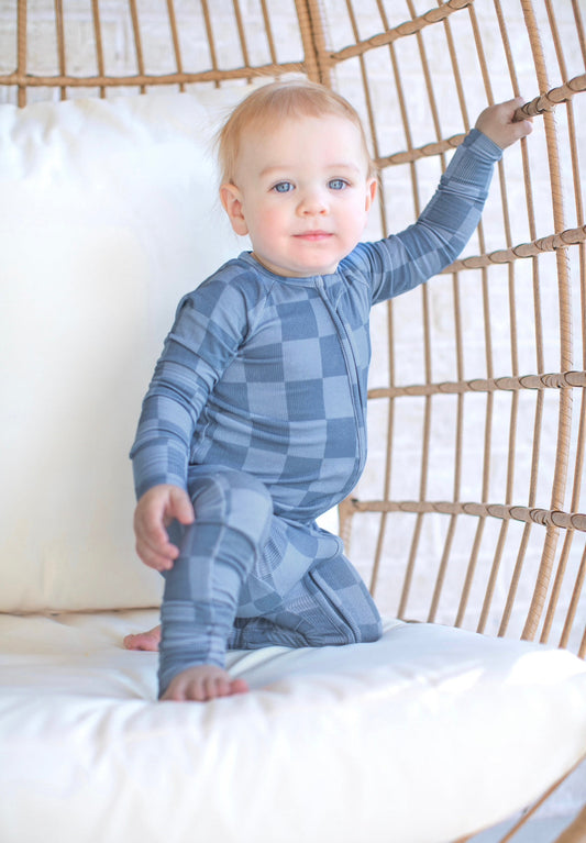 BLUE CHECK | ZIP ROMPER