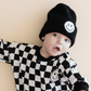 Bubble Romper | Checkered Smiley Black