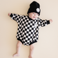 Bubble Romper | Checkered Smiley Black