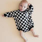 Bubble Romper | Checkered Smiley Black