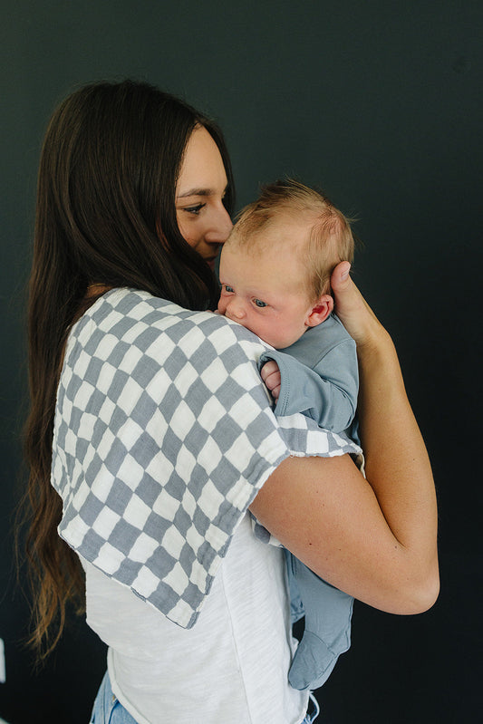 Dusty Blue Wavy Checkered Muslin Burp Cloth