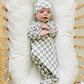 Light Green Checkered Bamboo Newborn Knot Hat