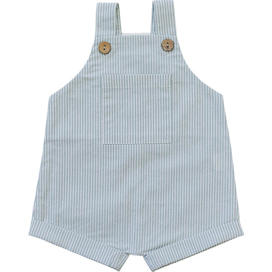 Green Stripe Short Linen Overalls