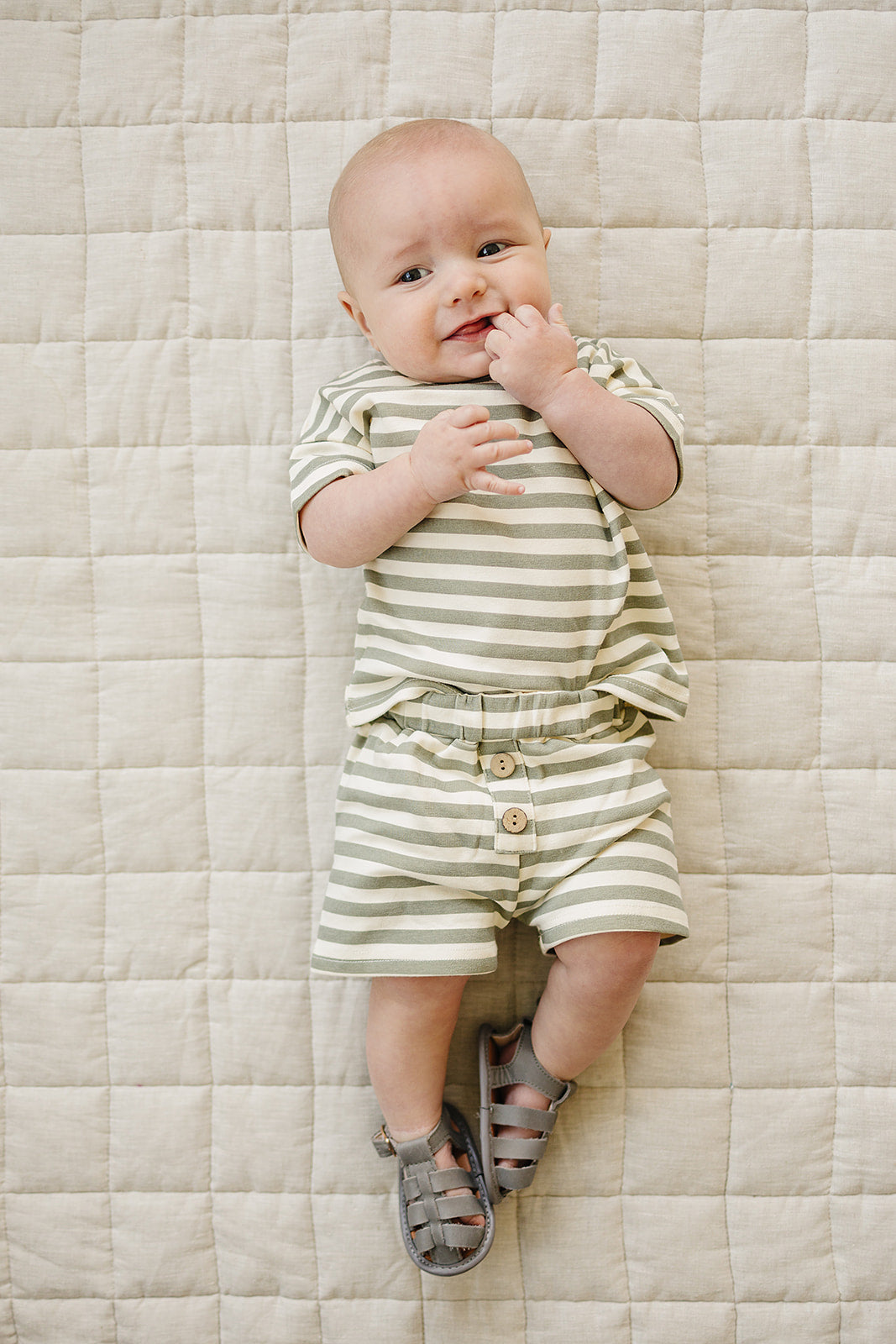 Sage Stripe Button Short Set