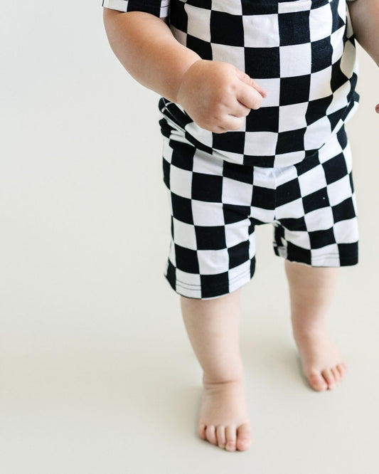 Bamboo Two Piece Shorts Set | Black Checkered