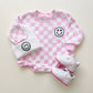 Bubble Romper | Checkered Smiley Pink