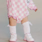 Bubble Romper | Checkered Smiley Pink