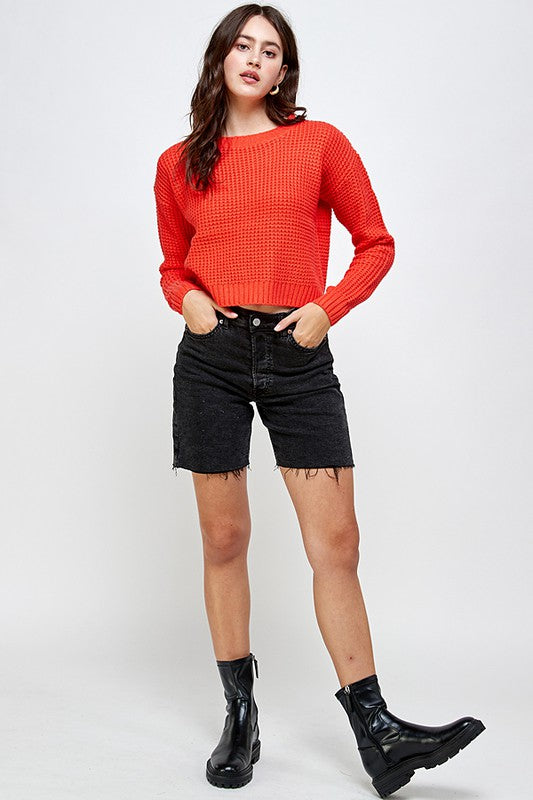 Waffle Knit Crop Sweater